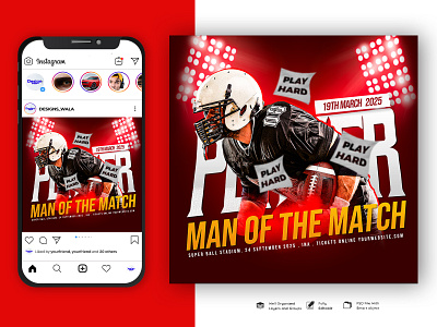 Man of the Match Social Media Post Design grunge flyer