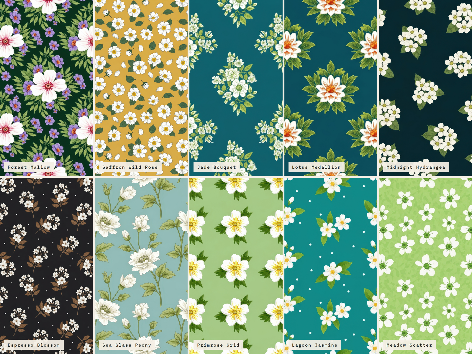 The White Garden — Coordinating Floral Fabrics cushion design fabric design floral pattern home textiles jewel tones pattern collection pattern licensing print design surface pattern design textile design
