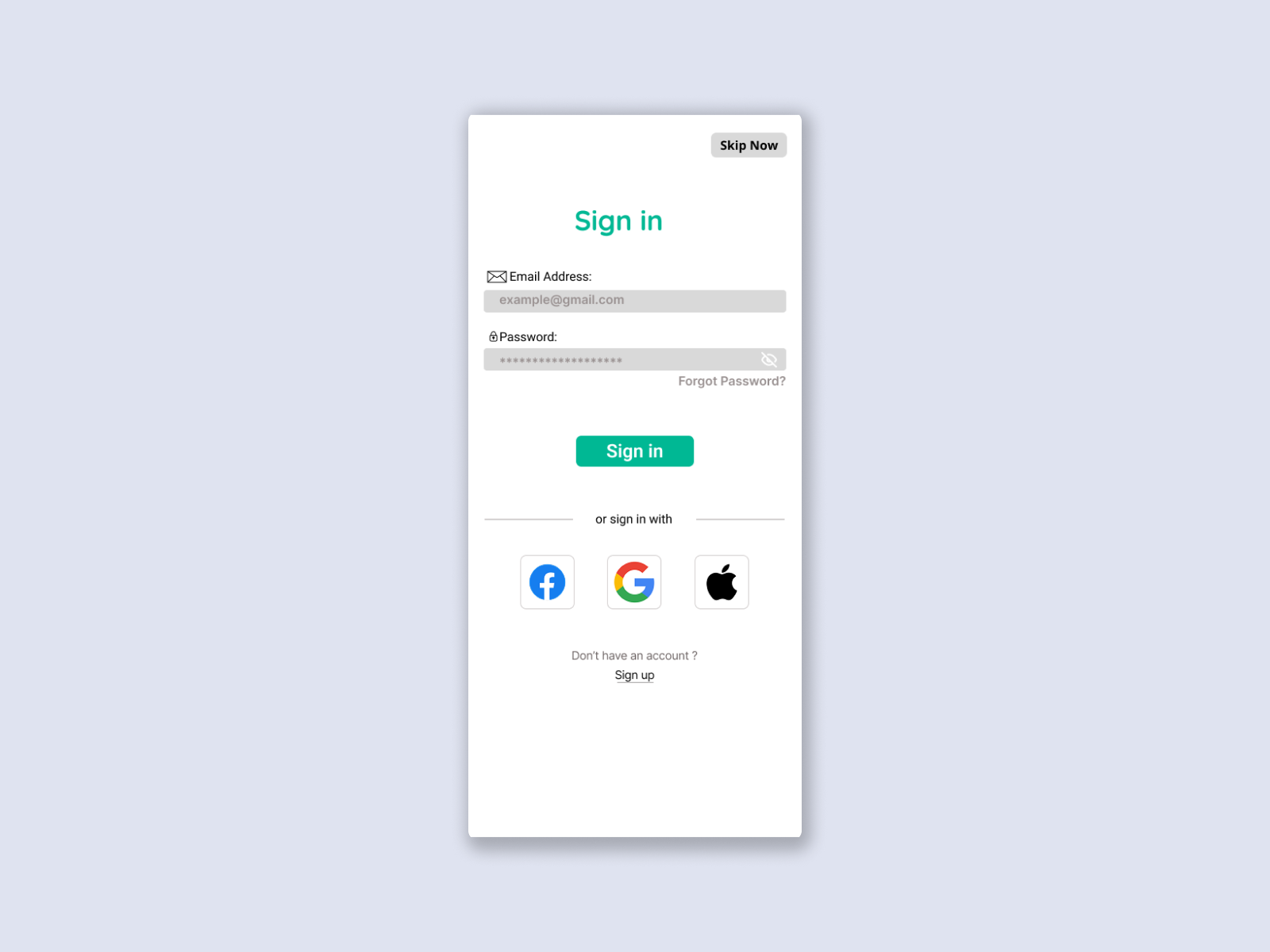 Sign in Page ui
