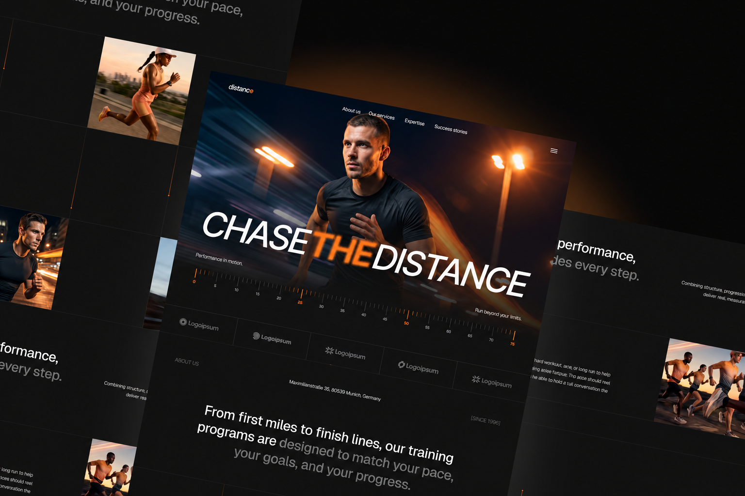 Distance Running Performance Website 3d animation app branding dashboard design graphic design icon illustration logo minimal motion graphics typography ui uiux ux vector web website website design