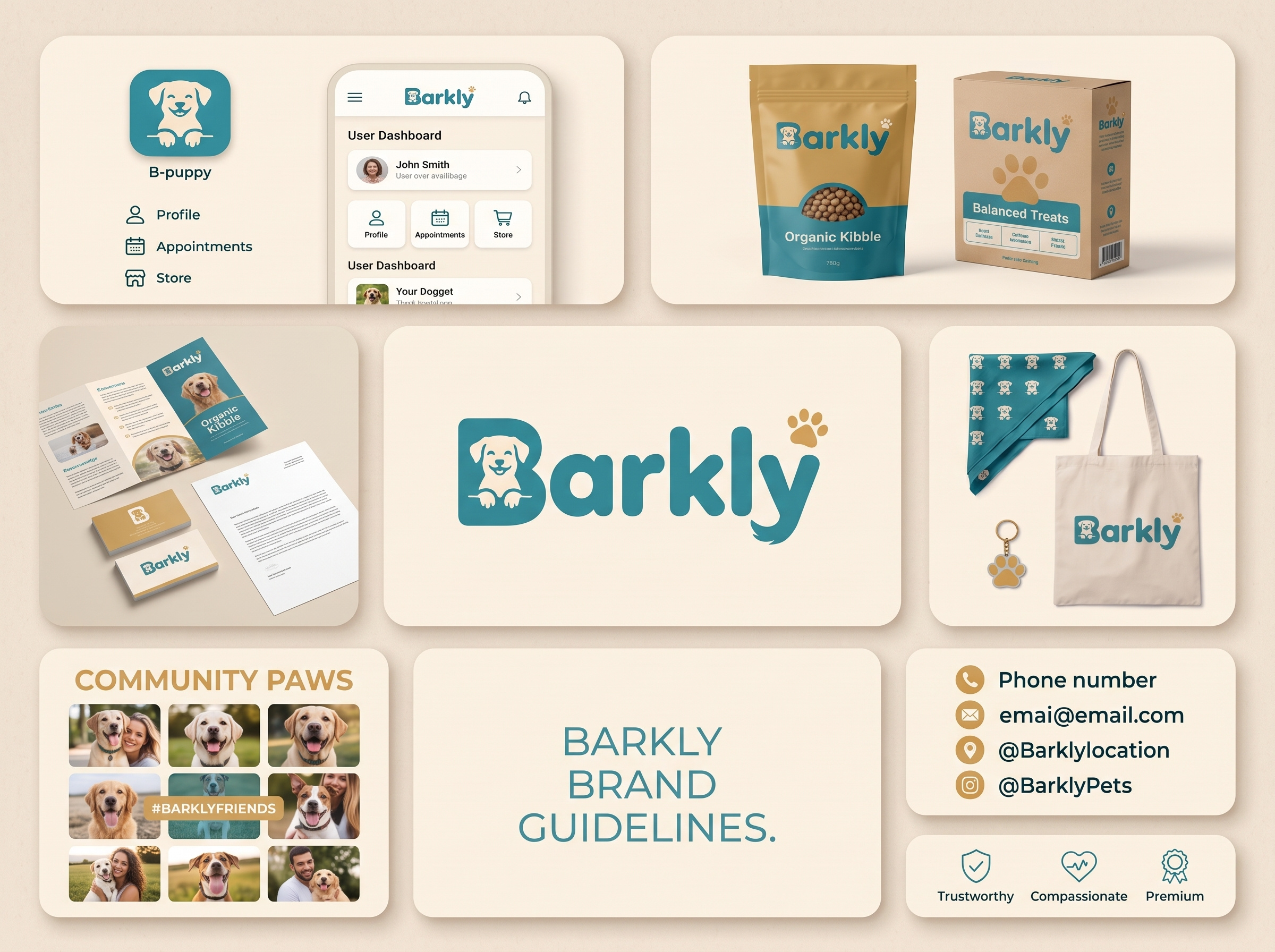 Barkly - Modern Pet Care & Organic Nutrition Brand Identity bento grid mockup brand guidelines clean layout dog food packaging dog treats packaging graphic design inspiration merchandise design mobile app design modern typography packaging design pet brand identity pet care branding pet wellness playful logo design puppy logo design storefront mockup teal brand identity vector character vehicle wrap design visual identity