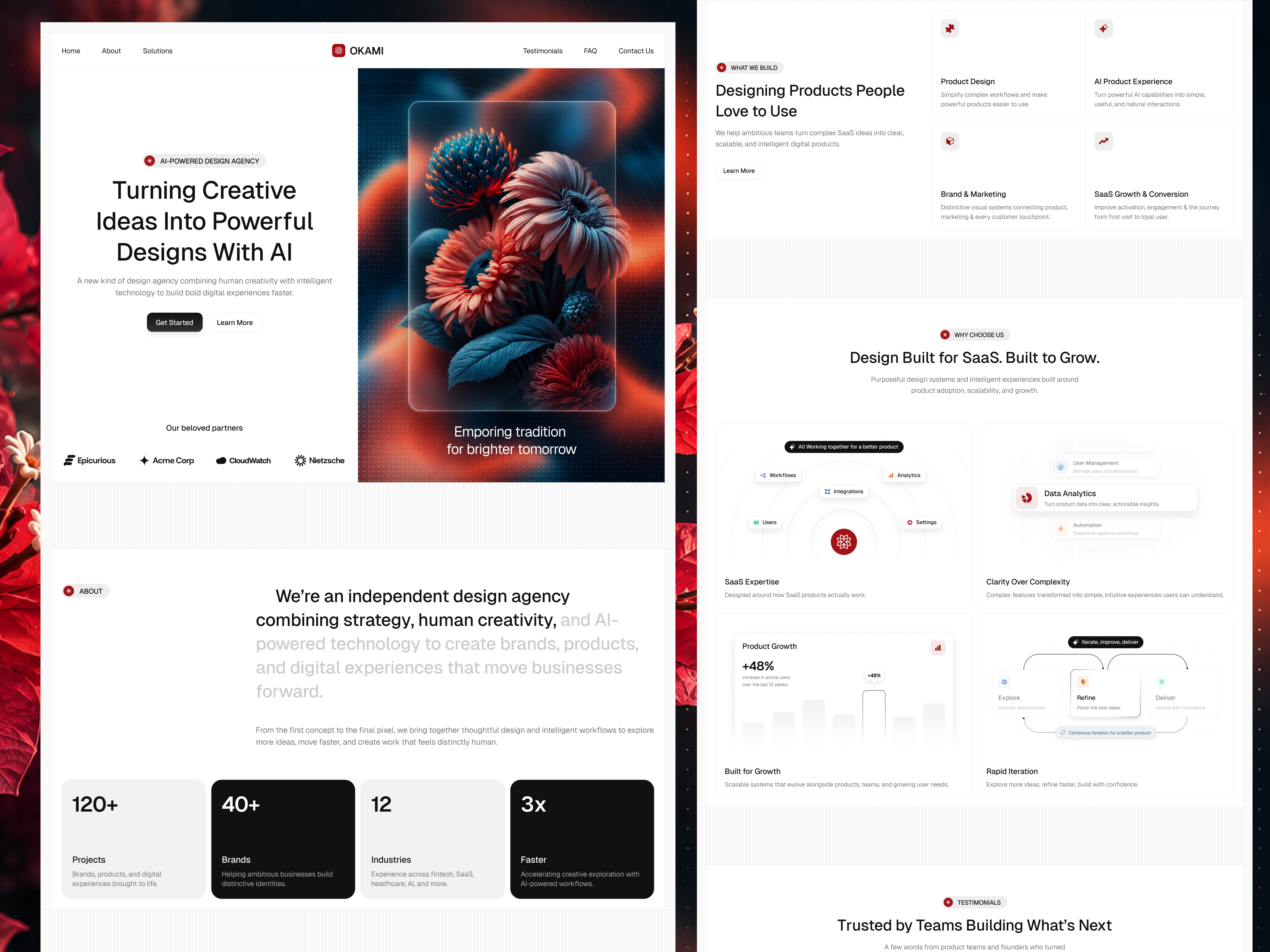 Okami — AI Design Agency Landing Page agency agency website ai agency ai design ai technology creative agency creative design design agency digital agency digital produc editorial design landing page minimal design modern website typography ui design ux design web design web interface website design