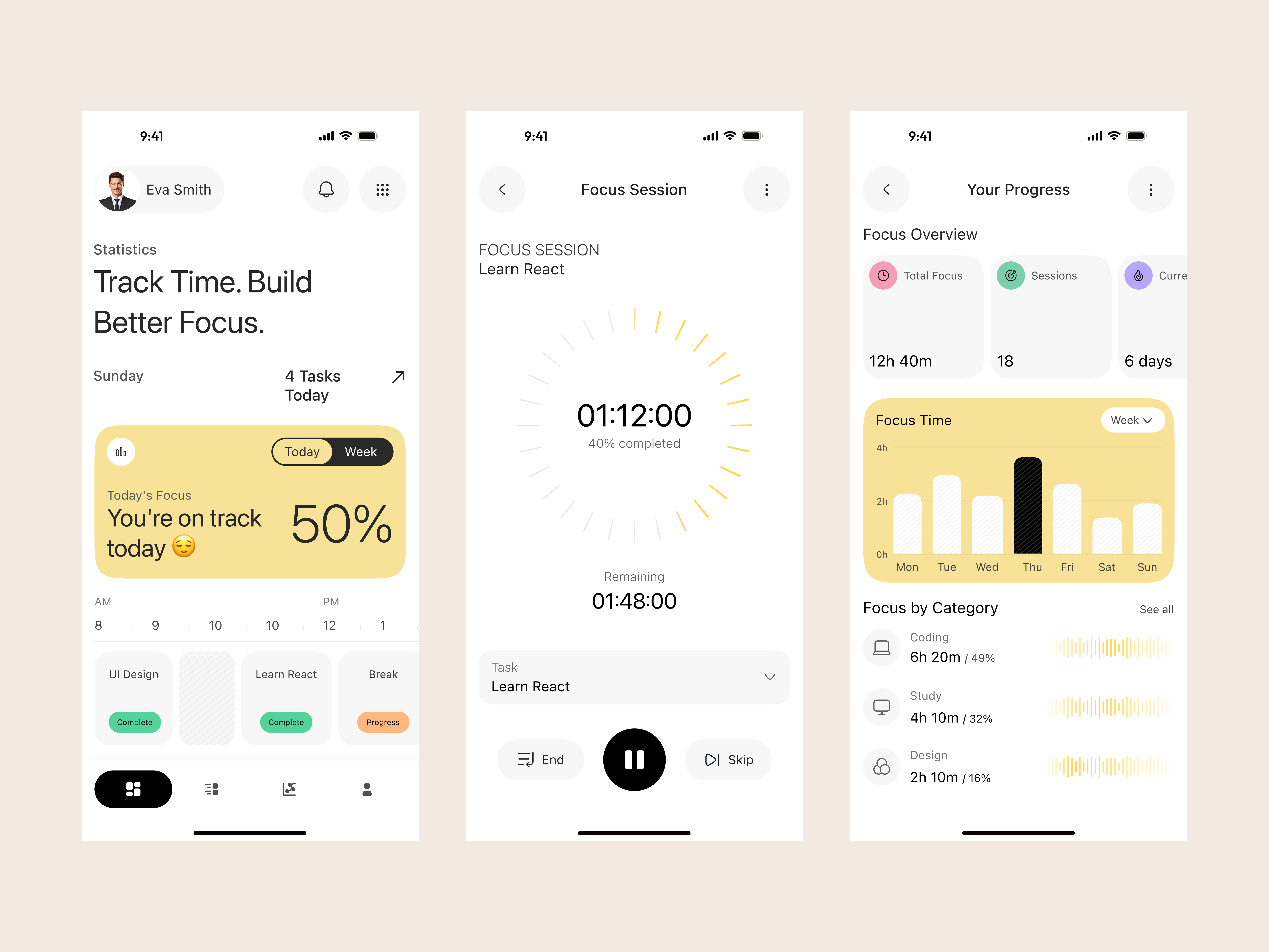Focus Flow — Deep Work Timer & Productivity App app design daily routine deep work digital wellness focus app focus timer habit tracker mobile app personal development personal growth pomodoro app productivity app productivity software productivity tracker saas saas product design self improvement startup app time management web