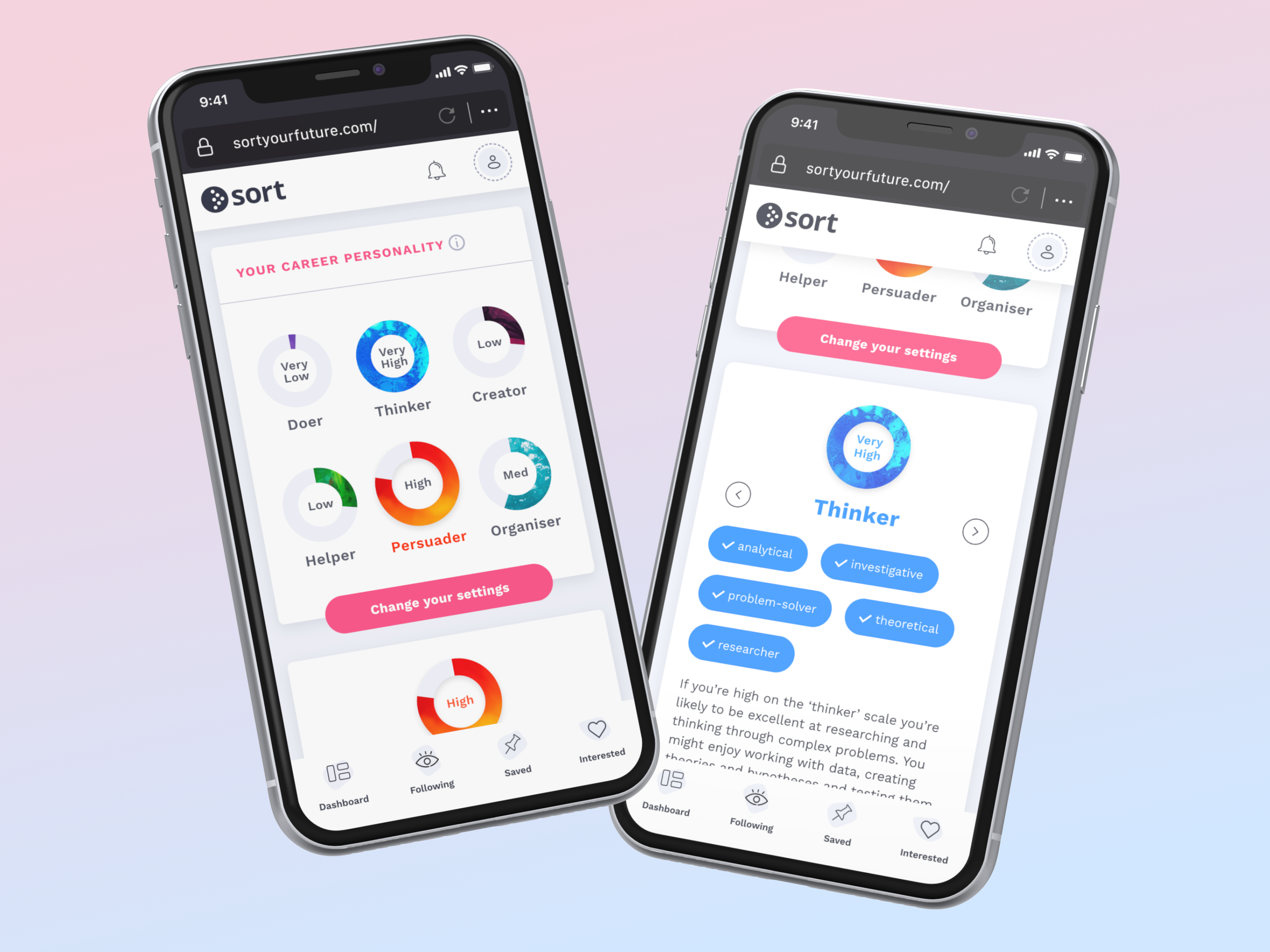 Example of Career personality tool UI