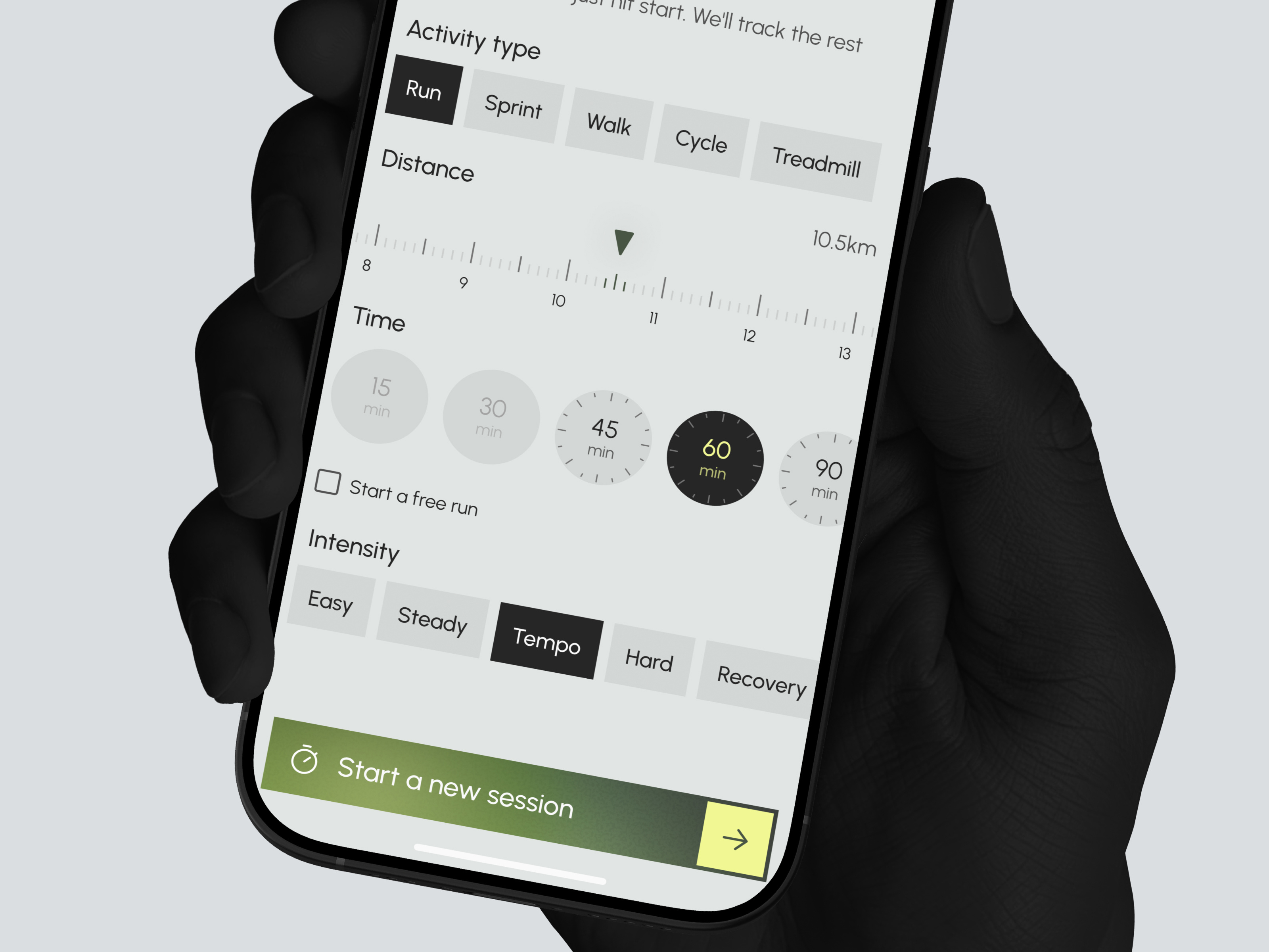 Trace – Start a Run Session activity tracker app app ui design fitness app design fitness tracker design form ui design health app design ios app design minimal app design mobile app design oripio running app design slider ui sports app design ui design workout app ui