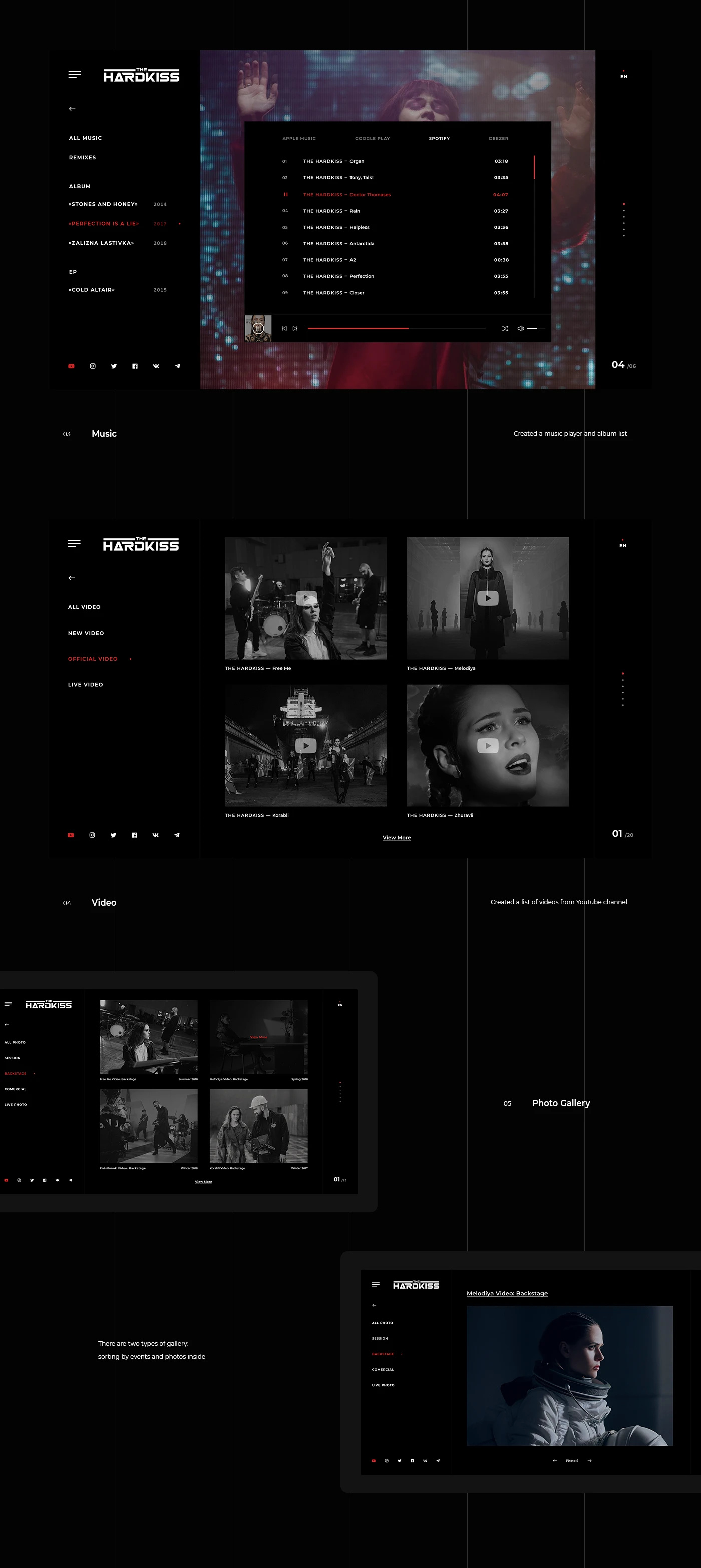Redesign for website for a musical band The Hardkiss