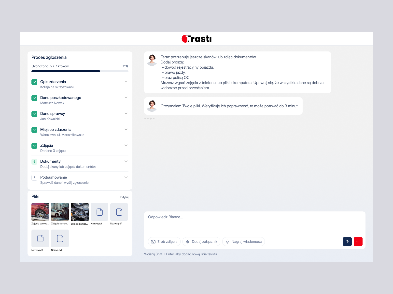 Trasti Bianka AI Desktop Application ai agent ai chat design desktop app light theme minimal ui design ui ux