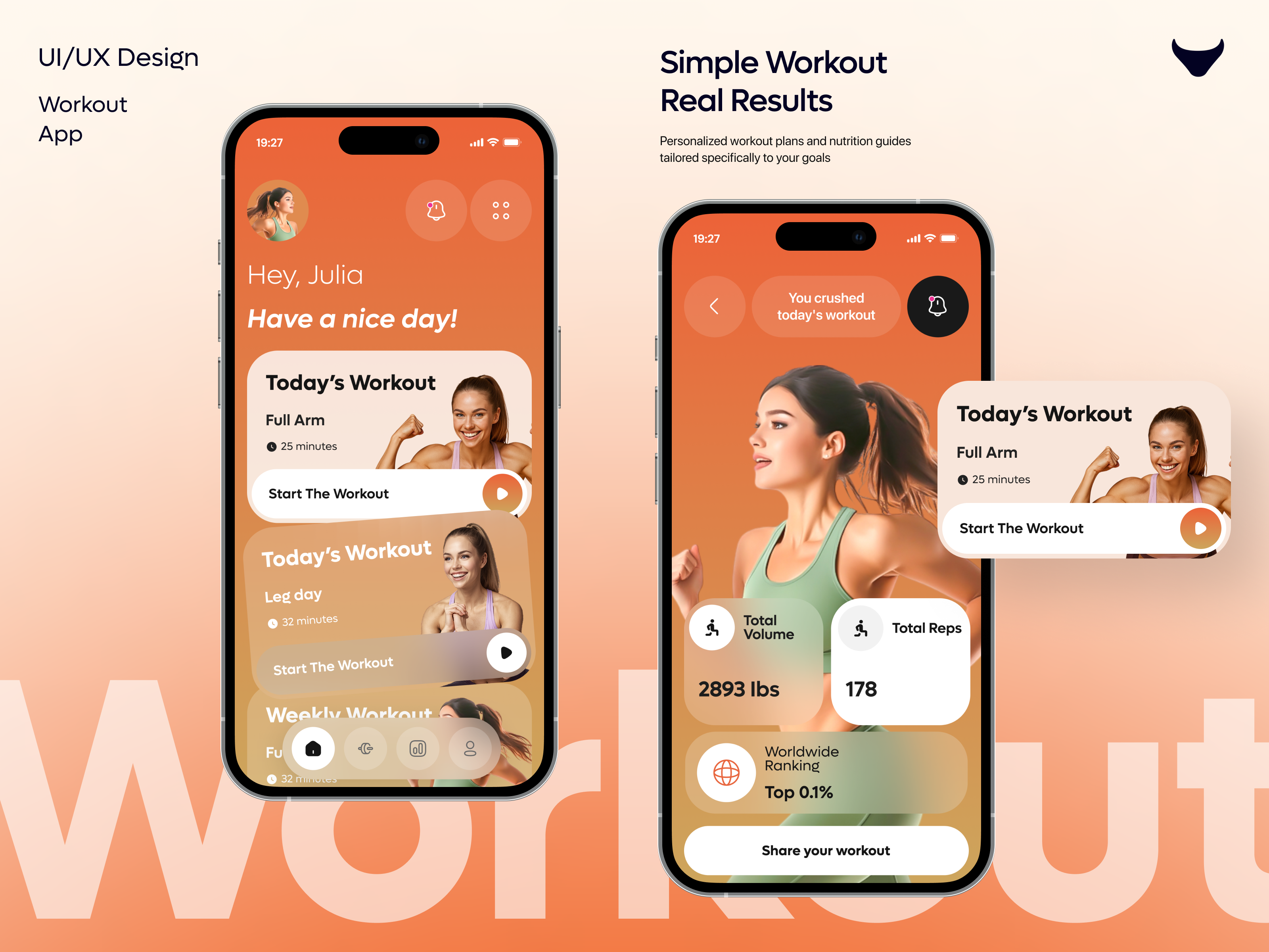 Fitness & Workout App — Modern Mobile UI Design ai fitness coach ai fitness companion design fitness fitness app fitness coach fitness data fitness metrics fitness tracker fitness trainer app fitness ui gps ui gym app jogging app minimal mobile orange ui workout workout app