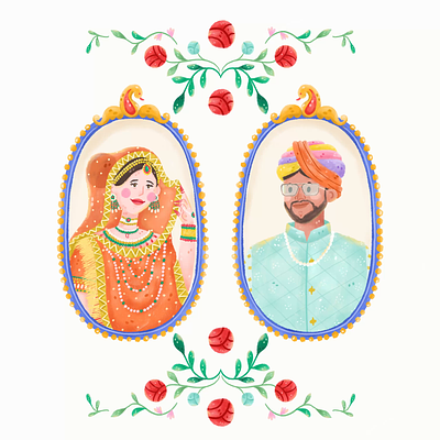 Indian Portraits Animation animation cute digital art editorial design graphic design illustration indian wedding invitation design motion graphics surface design wedding card wedding invite