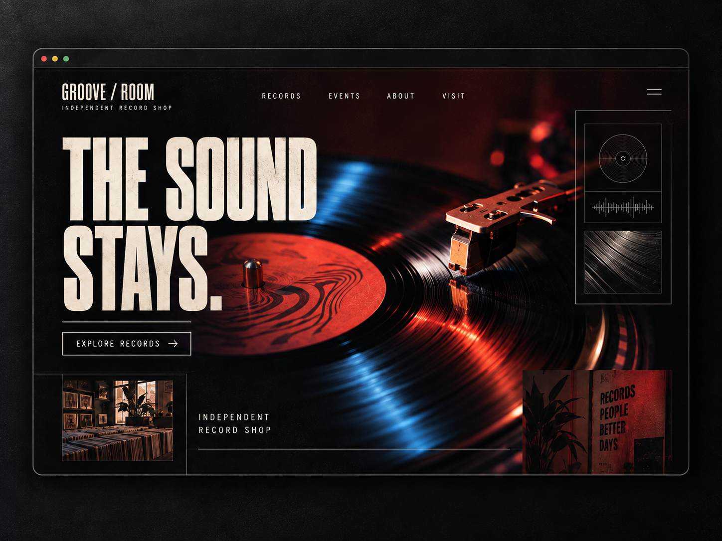 Groove Room - Independent Record Shop Website art direction ecommerce editorial design record store ui design vinyl web design