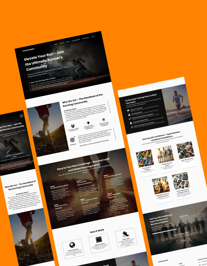 Velocity Sprint Running Sport Landing page 3d animation app branding dashboard design graphic design icon illustration logo minimal motion graphics typography ui uiux ux vector web website website design