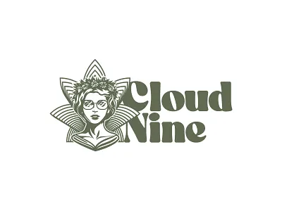 Cloud 9 Logo - 1 color brand branding cannabis design fun green illustration lock up logo marijuana modern new plant retail type vector weed