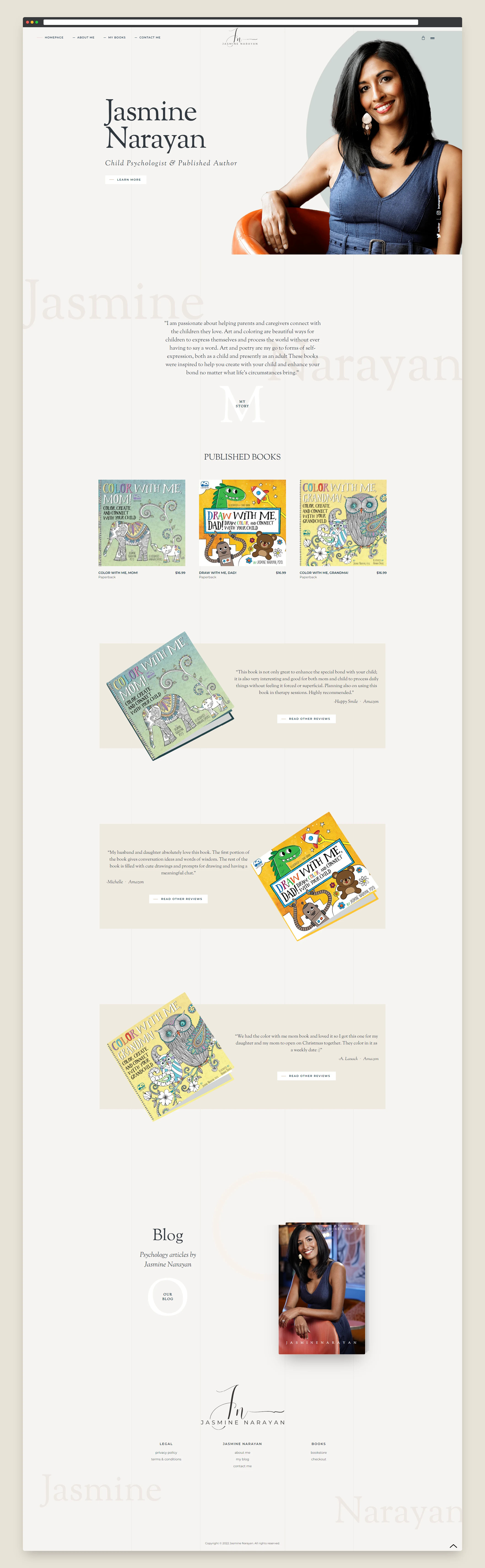 Full-page website mockup with testimonials