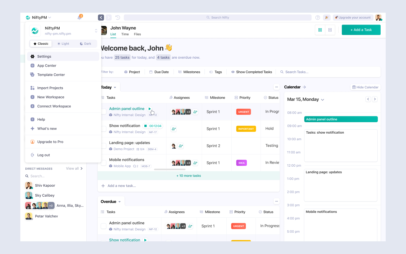 Nifty Project Management: Profile Dropdown admin dark mode dashboard dropdown light mode minimal nifty profile project management projects settings simple ui ux web app