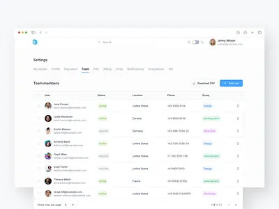 Team management table colorcoding data table dataanalytics dataconsistency datamanagement datareporting datatable design filtering informationarchitecture pagination product designer responsivedesign searchbar sergushkin settings sorting table table grid team members