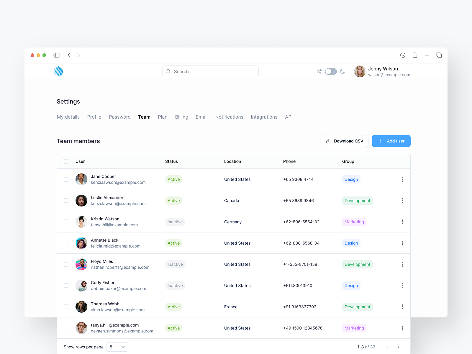 Team management table by Dmitry Sergushkin on Dribbble