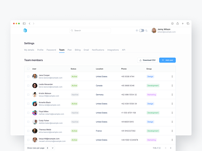 Team management table colorcoding data table dataanalytics dataconsistency datamanagement datareporting datatable design filtering informationarchitecture pagination product designer responsivedesign searchbar sergushkin settings sorting table table grid team members