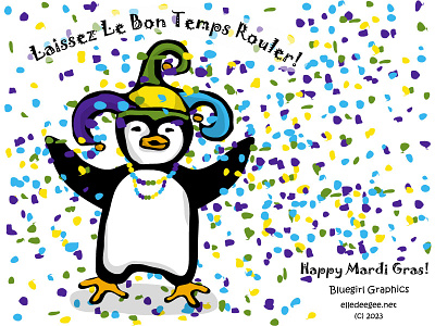 Mardi Gras Penguin animals celebrate colorful confetti digital art fat tuesday fun holidays illustration jester hat mardi gras penguin vector