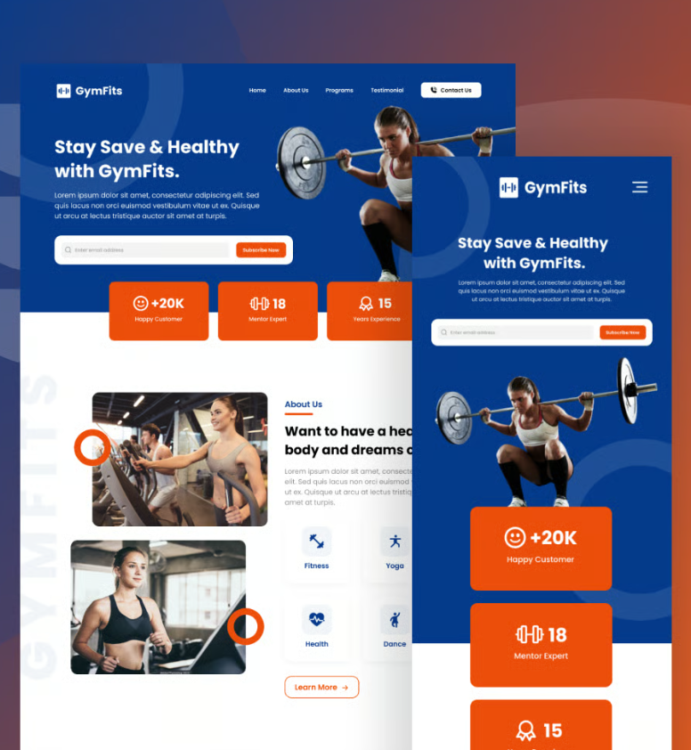 Health Fitness Class Landing Page 3d animation app branding dashboard design graphic design icon illustration logo minimal motion graphics typography ui uiux ux vector web website website design
