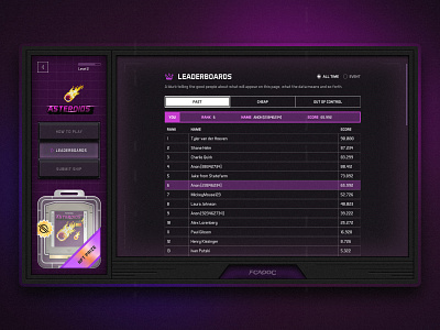 Fast Cheap and Out of Control Leaderboards app asteroids design game illustration leaderboard pixel ui ux web website