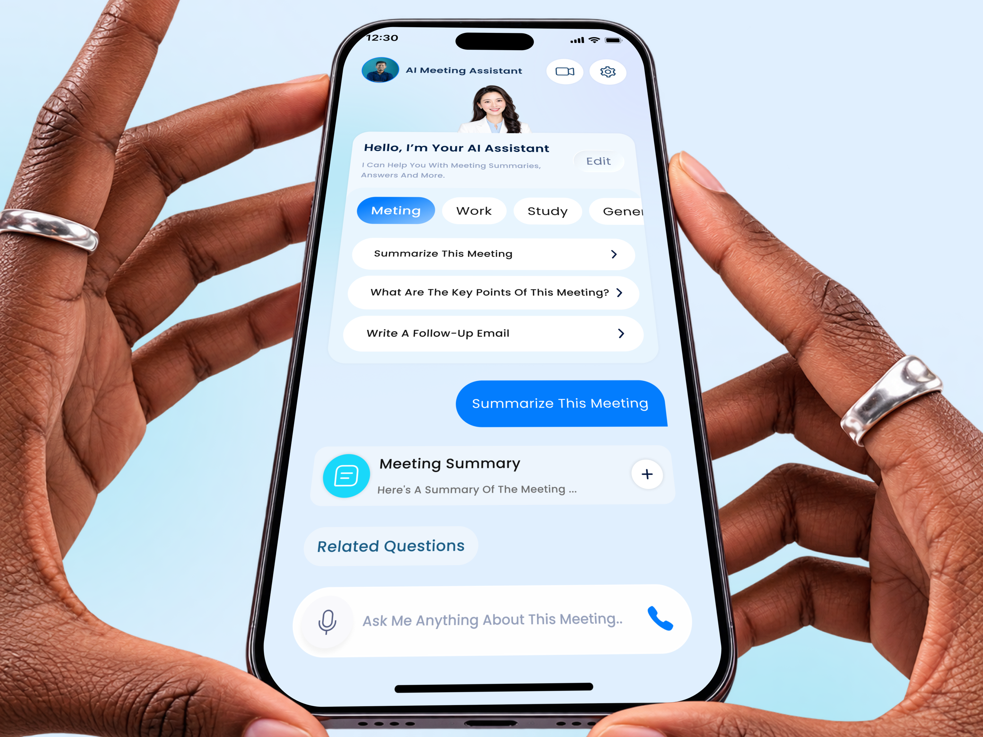 AI Meeting Assistant — Mobile App UI/UX Design ai aiapp aiinnovation aiinterface aiproductivity aitechnology aitranscription artificialintelligence generativeai meetingapp meetingassistant meetingnotes meetingrecorder meetingsummary smartassistant teamcollaboration transcription voiceai voicerecording