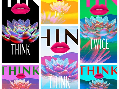 Collage from posters THINK 3d art branding design illustration vector web дизайн ілюстрація