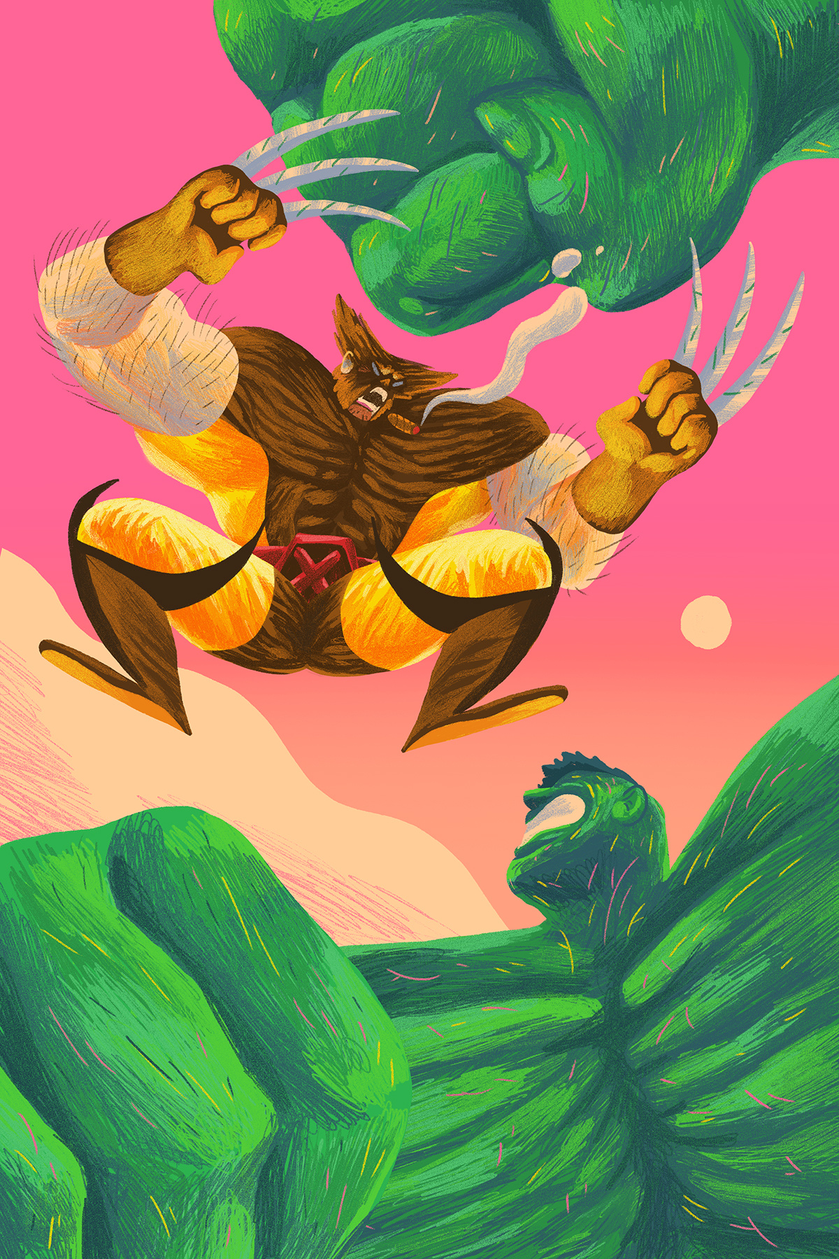 Wolverine vs Hulk art direction art show character design colors colours comic drawn exhibiton fun graphic illustration illustrator marvel marvel comics photoshop pop culture poster retro super hero texture