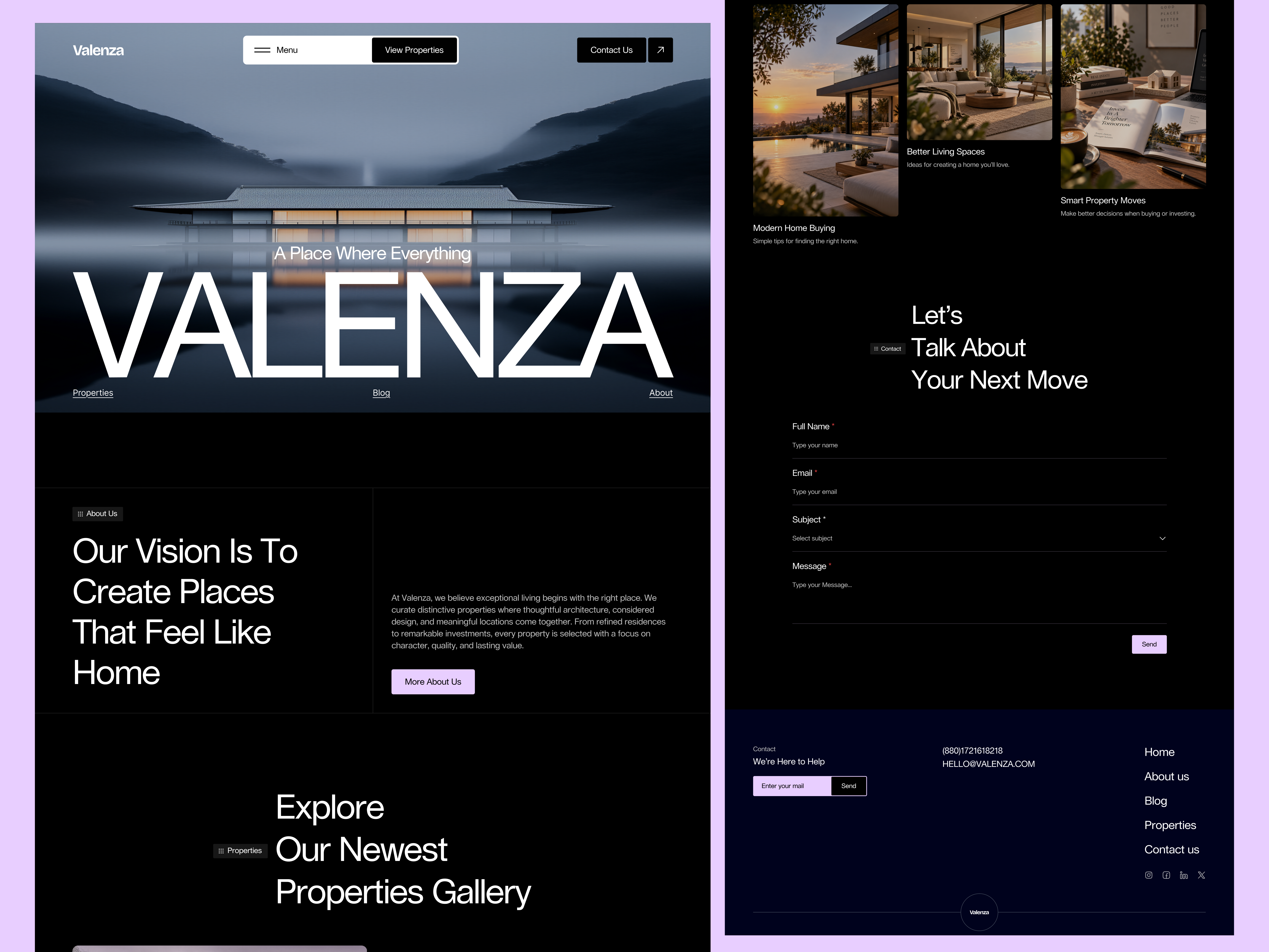 Valenza — Luxury Real Estate Website animation booking branding design system graphic design housing website interfce luxury hotel product property property listing property website real estate web design real estate website service startup ui ux visual identity design web