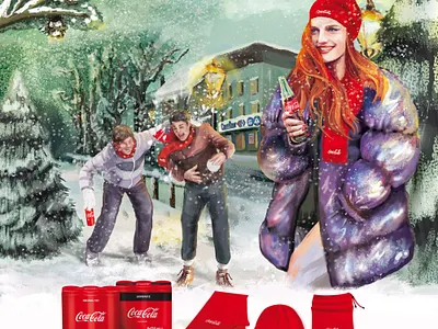 Coca-Cola Carefour SA Illustration character coca cola cozy enjoy fun graphic design illustration snow street tree turkey winter woman