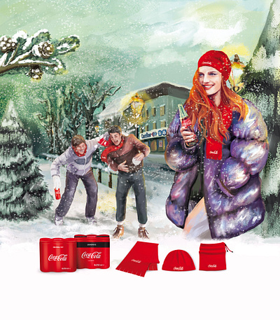 Coca-Cola Carefour SA Illustration character coca cola cozy enjoy fun graphic design illustration snow street tree turkey winter woman