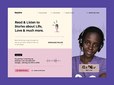 Storytime social media stories app ui design