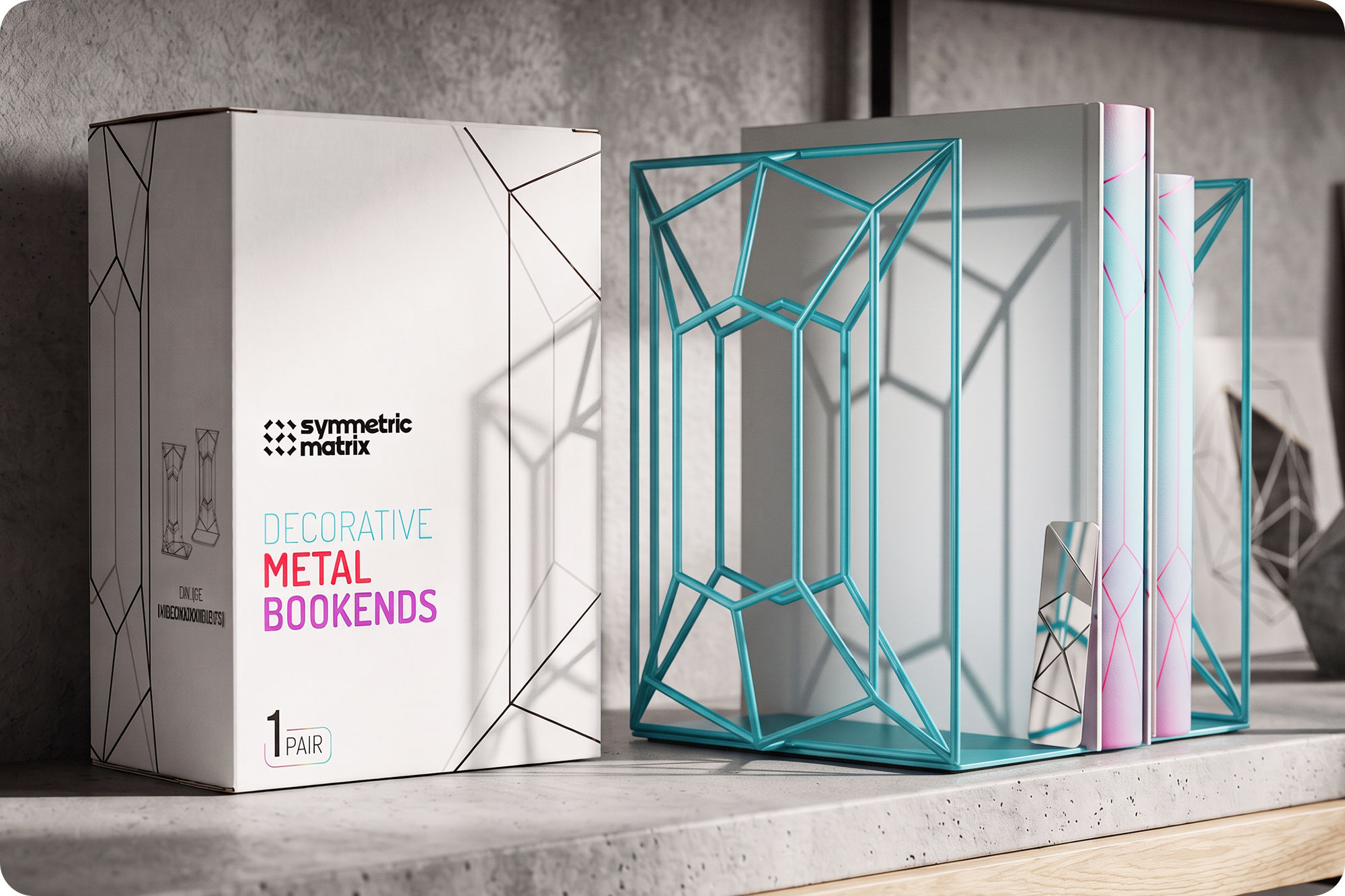 Decorative Metal Bookends Box Design | Product Packaging bookends box bookends packaging box design consumer packaging decorative product graphic design home accessories home decor metal bookends metal product packaging concept packaging design packaging graphics print design product box product branding product design product packaging retail box retail packaging
