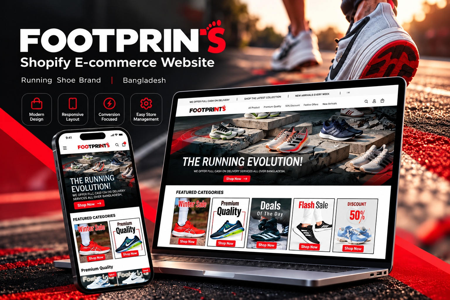 Footprints — Shopify Running Shoe E-commerce Website ecommerce website online store shopify shopify store shopify website