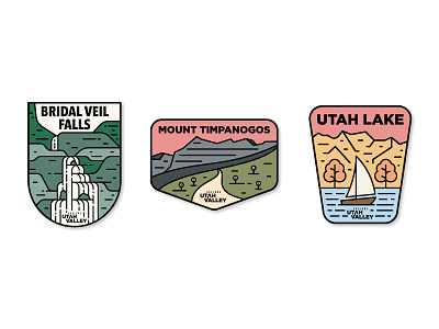 Utah Valley Badges badge bridal veil falls graphic design illustration lake line logo minimal mount timpanogos mountain orem provo simple timp timponogos utah utah lake utah valley waterfall