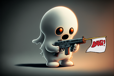 Ghost adobe art artwork bang boo cartoon character comic design drawing fantasy ghost gun illustration scary spooky weapon