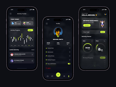 Fitness & Workout - Mobile App activity bold crossfit darkmode fitness gym health health startup mobile app mobile fitness app muscle personal trainer sport sport app tracker training ui ux wight loss workout