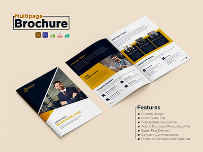 Modern Corporate Bi-fold Brochure design template abstract brochure advertising brochure annual report annual report template bi fold brochure booklet business proposal catalog company cover creative brochure design modern design multipage brochure