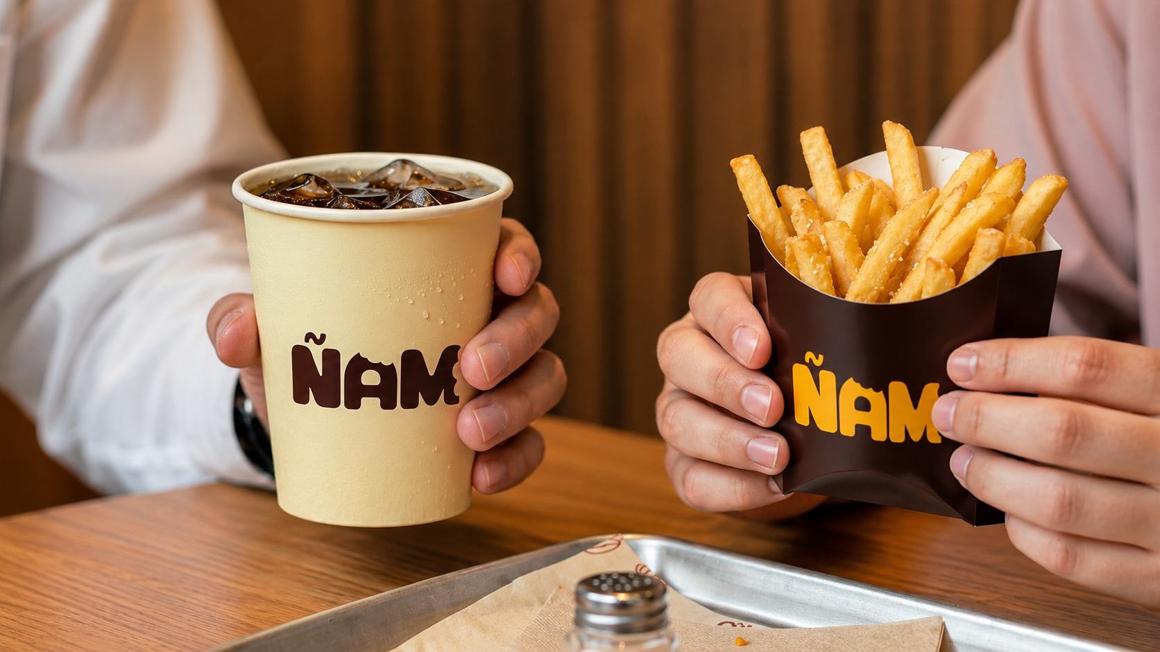 Ñam — Fast Food Brand Identity: AI + Photoshop Compositing ai design art direction branding fast food graphic design logo logo design mockup packaging design photoshop photoshop composite restaurant branding takeaway visual identity