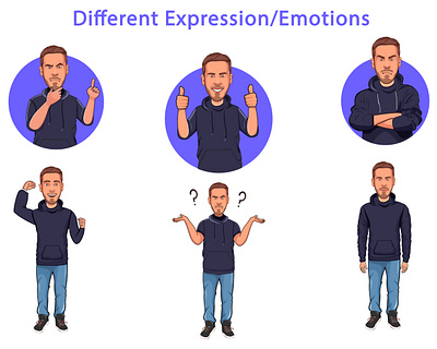 Man in different expressions emotions cartoon character design adobe illustrator anime art artwork avatar caricature cartoon character custom cute design digital drawing illustration logo painting portrait sketch vector vexel