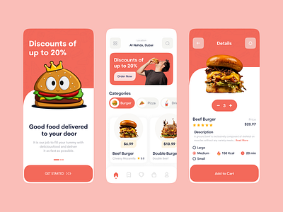 Food Delivery Mobile App app designer burger burger order clean design delivery delivery apps design design challenge dinner fast food food food delivery food delivery apps food order mobile app design mobileapp online delivery product designer restaurant ui design