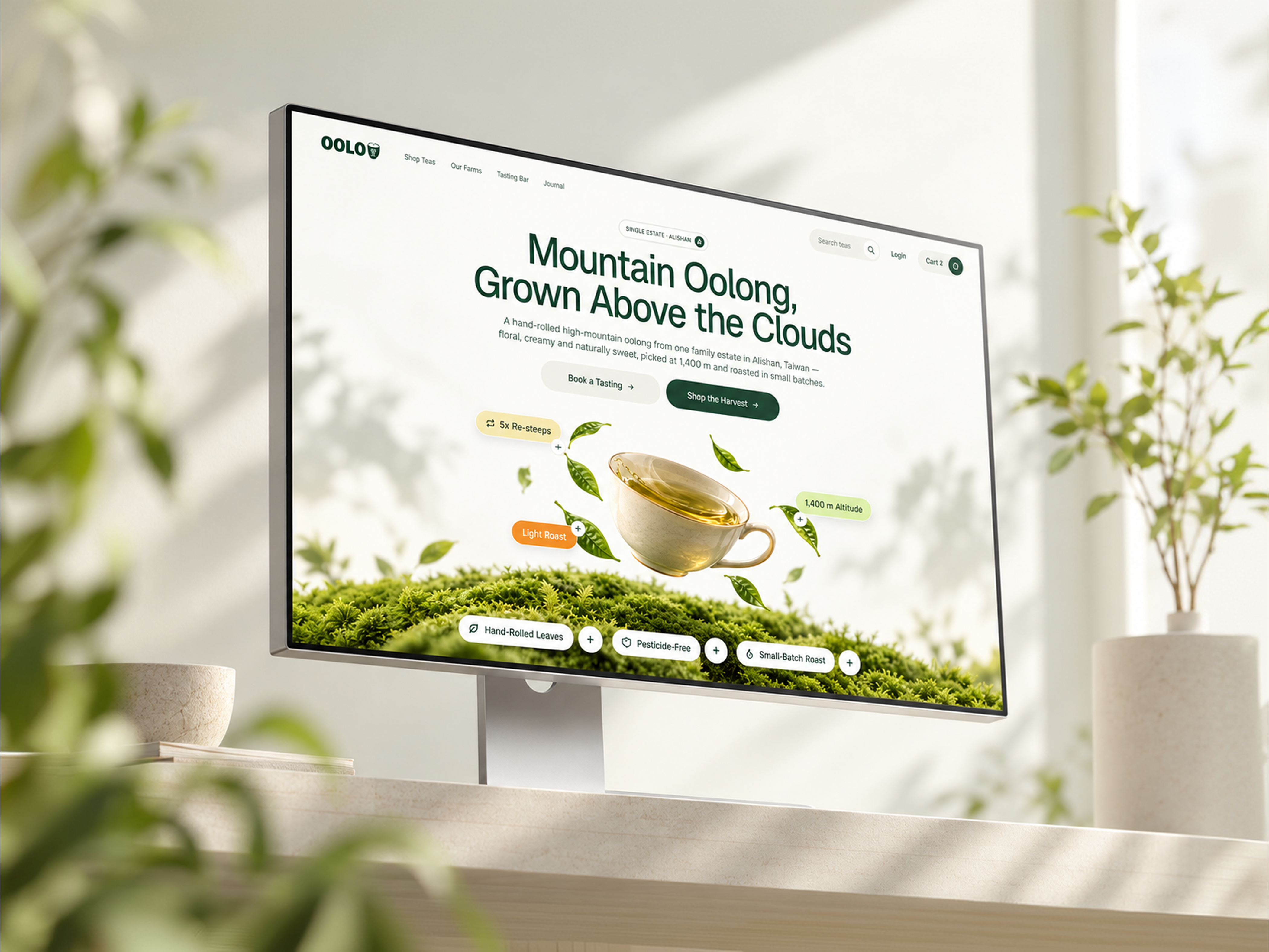 OOLO — Premium Oolong Storytelling & Specification 3d beverage ecommerce checkout ux dtc ecommerce design ecommerce ui ecommerce ux food and beverage online store pdp product detail page product listing ui product page product page ui seller storefront specialty tea tea ecommerce tea marketplace tea shop tea website