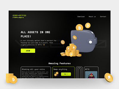 CryptoHaven 3d crypto design designer futuristic nft ui ux wallet web web3.0