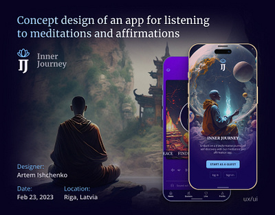 Concept design of an app for listening to meditations ai aiart appdesign application chatgpt design figma midjourney mobile app ui ux uxui