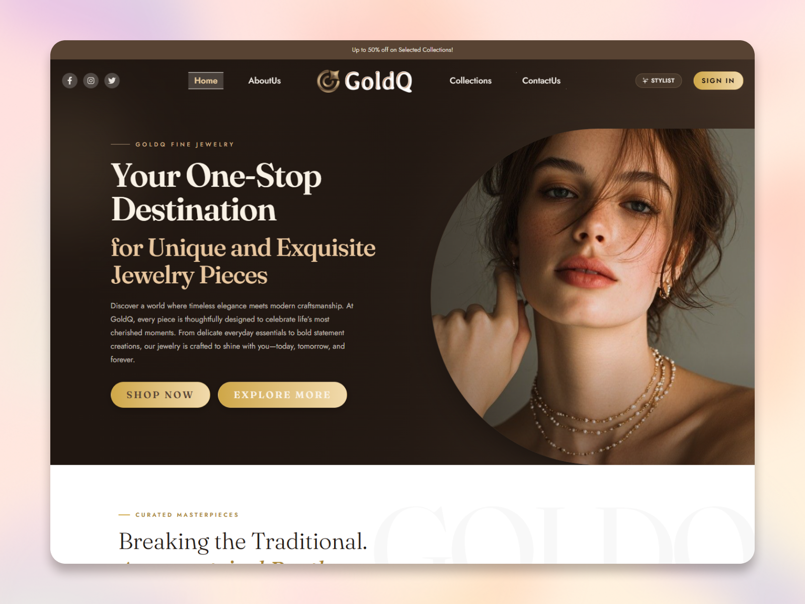 GoldQ — Luxury Jewelry & Diamond E-Commerce Experience branding design ecommerce gold graphic design gsap illustration jewelry jewelrydesign logo luxuryui reactjs tailwindcss threejs typography ui uidesign ux uxdesign webdesign