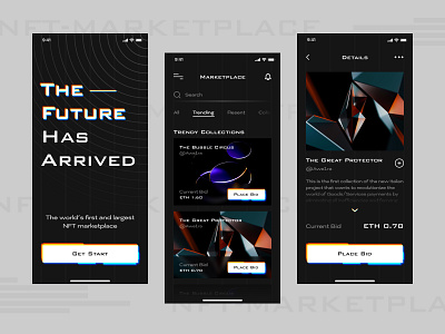 NFT Marketplace app app design blockchain crypto cryptocurrency marketplace mobile mobile app design mobile design mobile ui nft ui