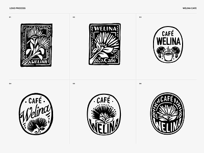 Welina logo process brand branding café coffee emblem flower logo logotype process procreate sketch