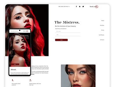 Landing page for a makeup studio 'The mistress' graphic design ui