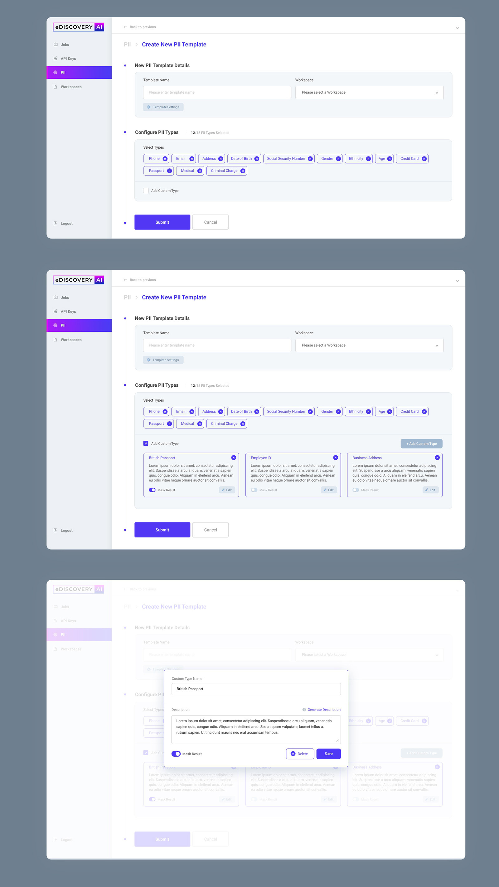 PII Template Management Dashboard clean ui management dashboard minimalist ui pii ui uiux