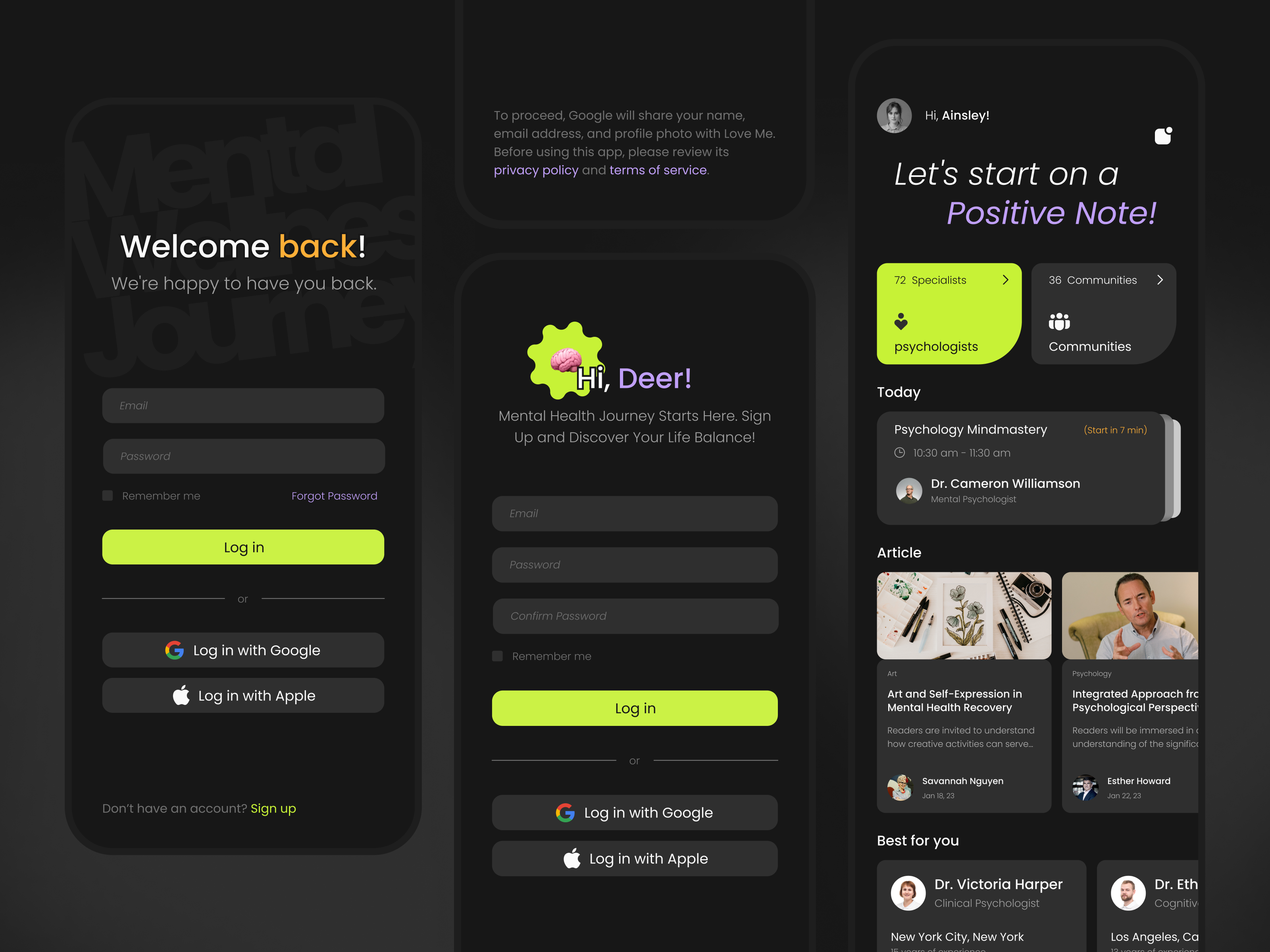 Mental Well Journey - Mobile appinterface cleanui darkmode dribbble figma healthtech mentalhealth mentalhealthui uidesign uiux wellnessapp