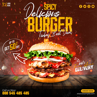 Burger Social Media Post adobe illustrator adobe photoshop branding design facebook gif graphic design illustration instagram photoshop animation social media social media template